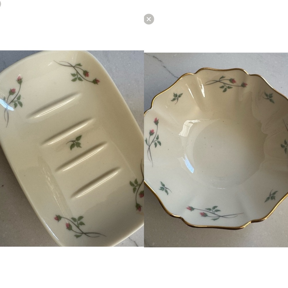 Lennox Floral Ivory Soap Dish and Floral bowl